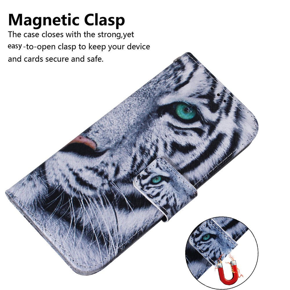 For Samsung Galaxy M14 5G Wallet Stand Pattern Printing Phone Case PU Leather Shockproof Cover Shell - Tiger Head