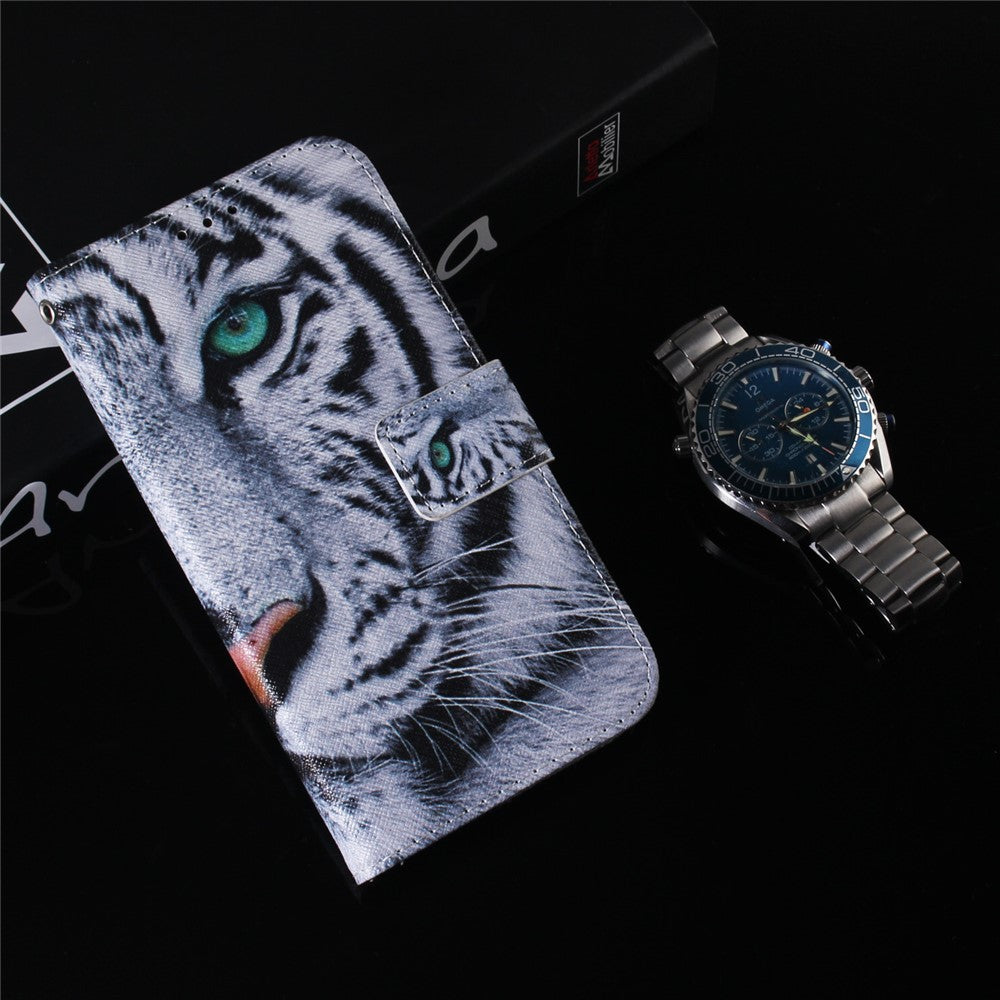 For Samsung Galaxy M14 5G Wallet Stand Pattern Printing Phone Case PU Leather Shockproof Cover Shell - Tiger Head