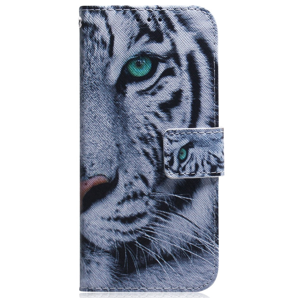 For Samsung Galaxy M14 5G Wallet Stand Pattern Printing Phone Case PU Leather Shockproof Cover Shell - Tiger Head