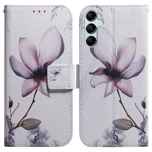 For Samsung Galaxy M14 5G Wallet Stand Pattern Printing Phone Case PU Leather Shockproof Cover Shell - Pink Flower