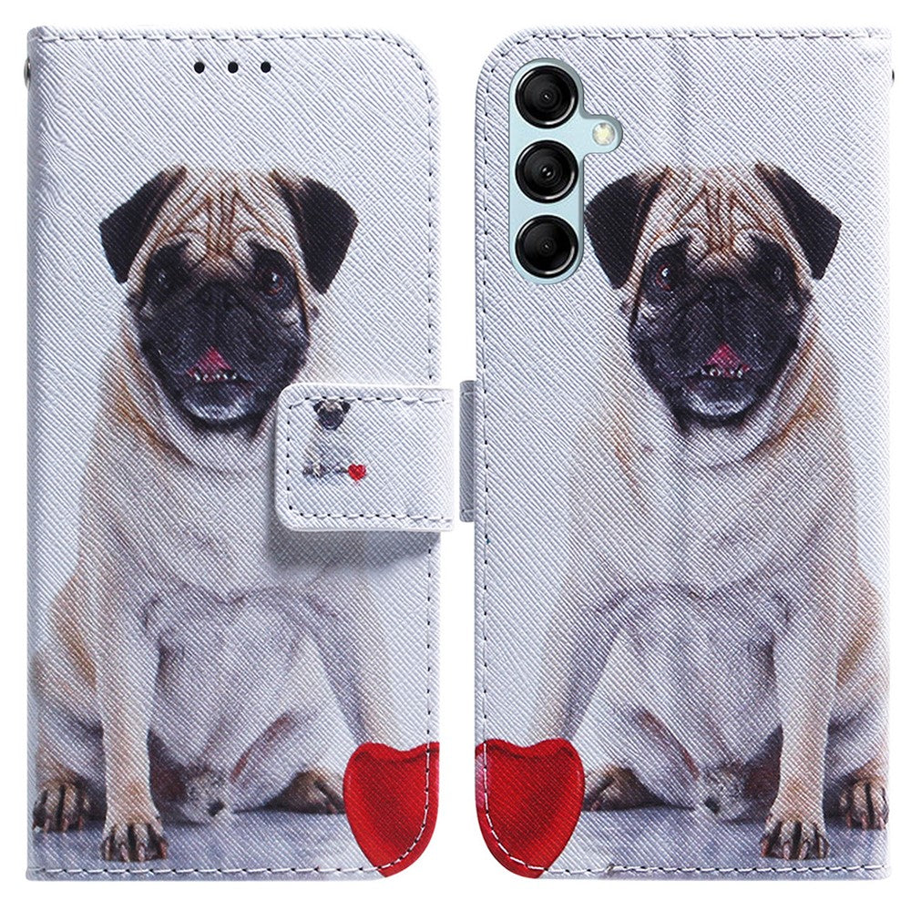 For Samsung Galaxy M14 5G Wallet Stand Pattern Printing Phone Case PU Leather Shockproof Cover Shell - Pug