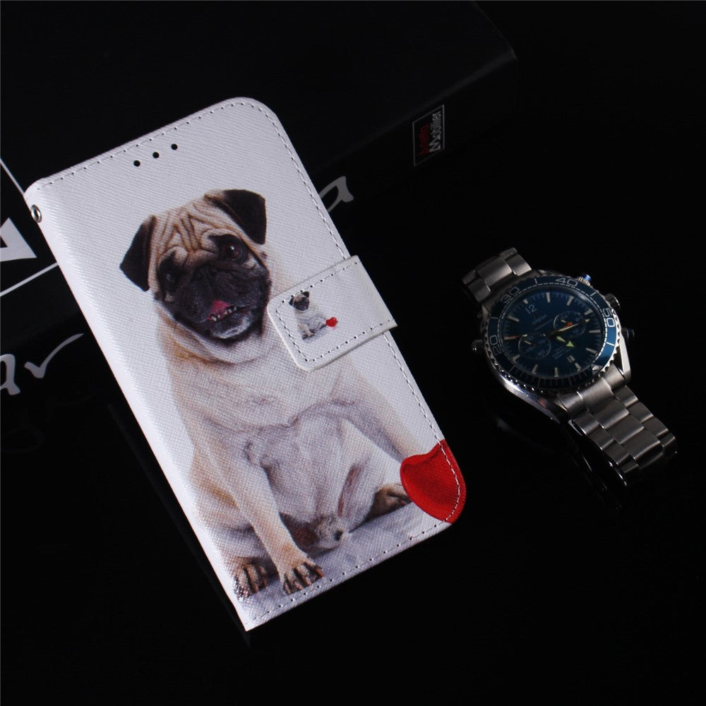 For Samsung Galaxy M14 5G Wallet Stand Pattern Printing Phone Case PU Leather Shockproof Cover Shell - Pug