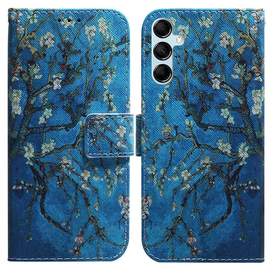 For Samsung Galaxy M14 5G Wallet Stand Pattern Printing Phone Case PU Leather Shockproof Cover Shell - Apricot Flowers