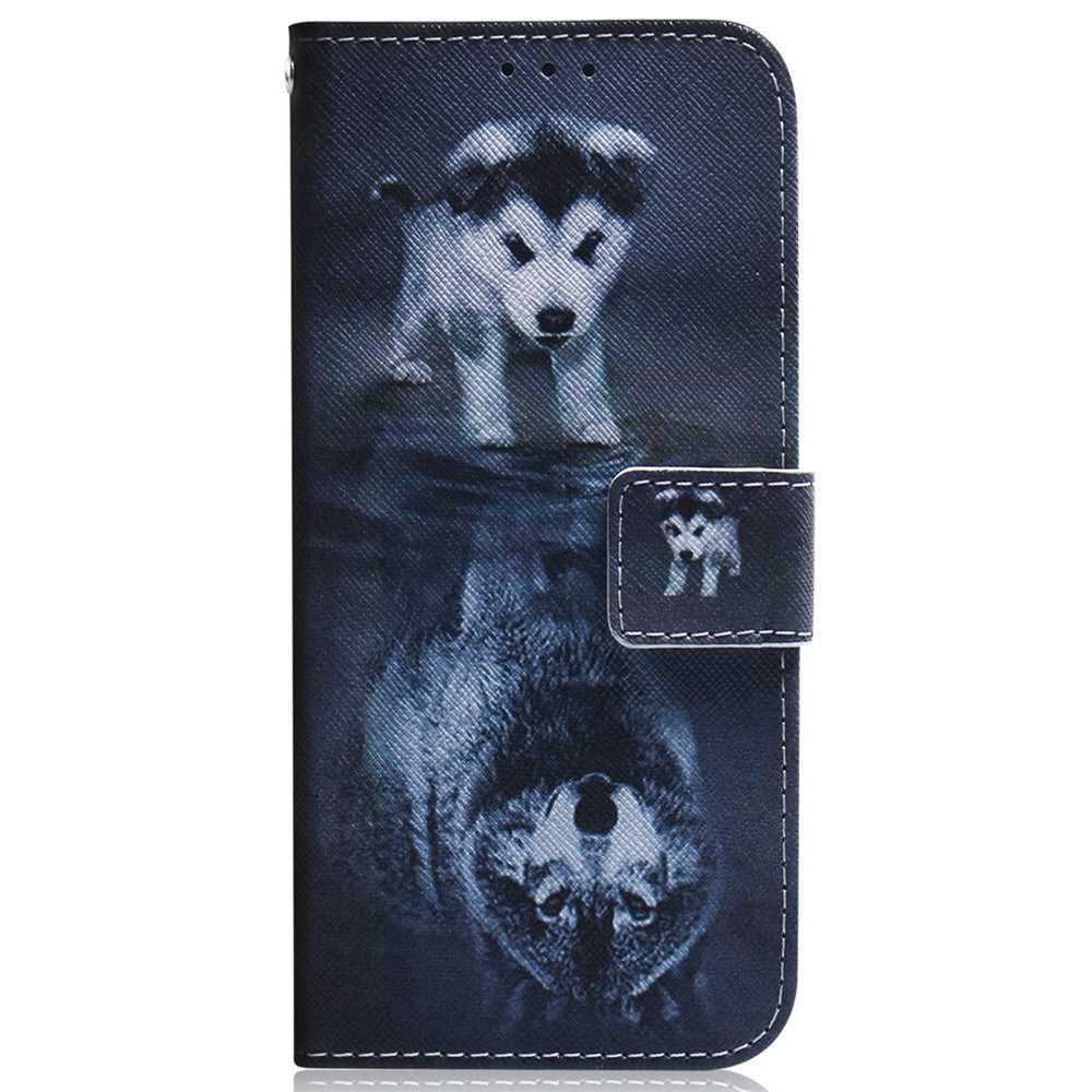 For Samsung Galaxy M14 5G Wallet Stand Pattern Printing Phone Case PU Leather Shockproof Cover Shell - Dog and Wolf