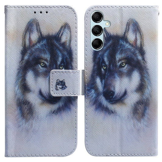 For Samsung Galaxy M14 5G Wallet Stand Pattern Printing Phone Case PU Leather Shockproof Cover Shell - Wolf