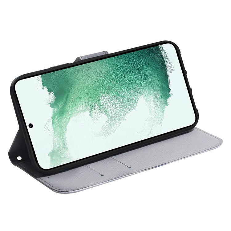For Samsung Galaxy M14 5G Wallet Stand Pattern Printing Phone Case PU Leather Shockproof Cover Shell - Wolf