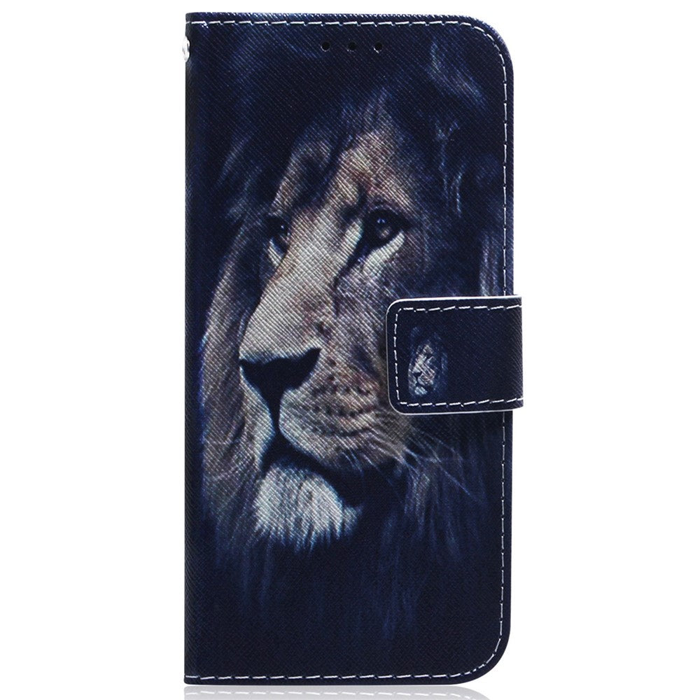 For Samsung Galaxy M14 5G Wallet Stand Pattern Printing Phone Case PU Leather Shockproof Cover Shell - Lion