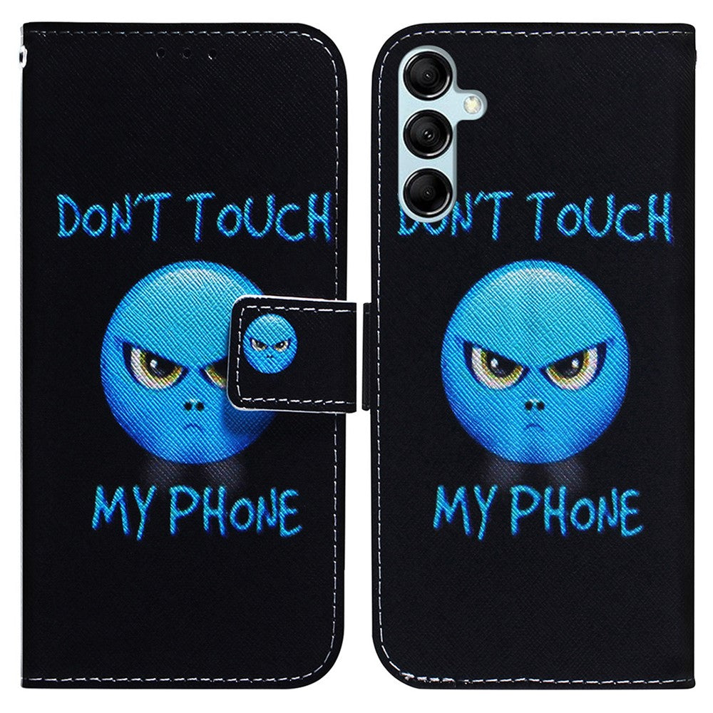 For Samsung Galaxy M14 5G Wallet Stand Pattern Printing Phone Case PU Leather Shockproof Cover Shell - Don't Touch My Phone