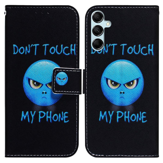 For Samsung Galaxy M14 5G Wallet Stand Pattern Printing Phone Case PU Leather Shockproof Cover Shell - Don't Touch My Phone