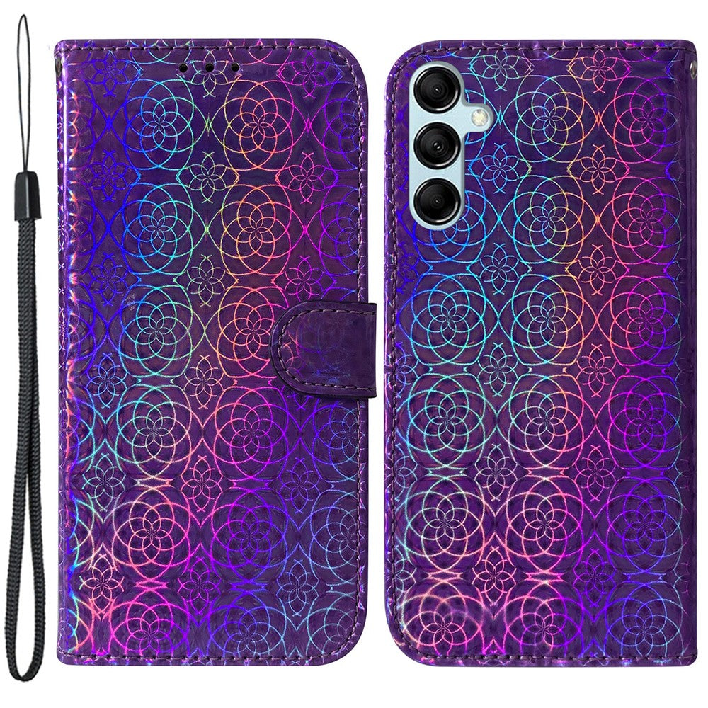 Phone Case for Samsung Galaxy M14 5G , Wallet Dazzling Flower Pattern PU Leather Flip Stand Phone Shell - Purple