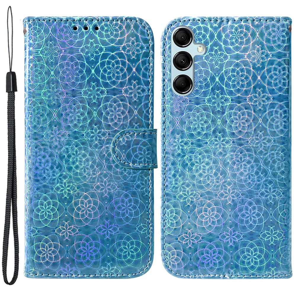 Phone Case for Samsung Galaxy M14 5G , Wallet Dazzling Flower Pattern PU Leather Flip Stand Phone Shell - Blue