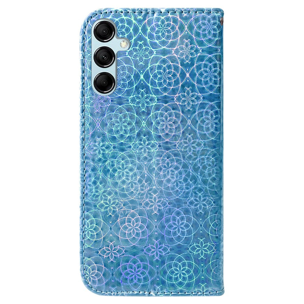 Phone Case for Samsung Galaxy M14 5G , Wallet Dazzling Flower Pattern PU Leather Flip Stand Phone Shell - Blue