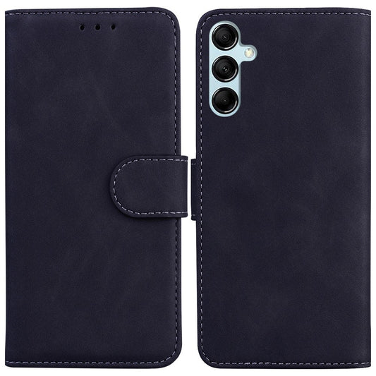 Solid Color Phone Case for Samsung Galaxy M14 5G Scratch Resistant PU Leather Wallet Stand Cover - Black