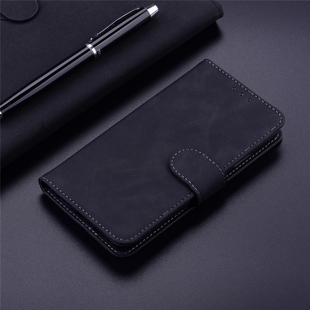 Solid Color Phone Case for Samsung Galaxy M14 5G Scratch Resistant PU Leather Wallet Stand Cover - Black