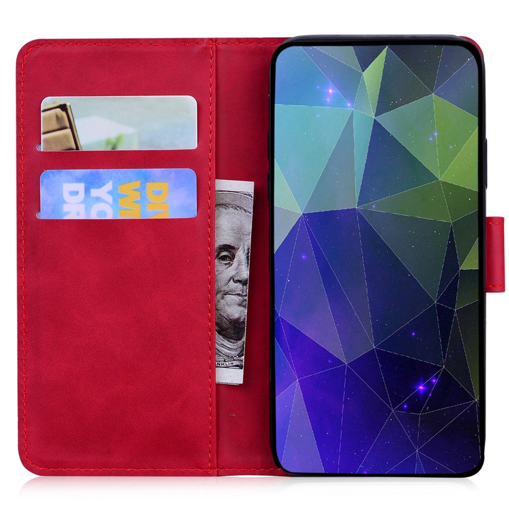 Solid Color Phone Case for Samsung Galaxy M14 5G Scratch Resistant PU Leather Wallet Stand Cover - Red