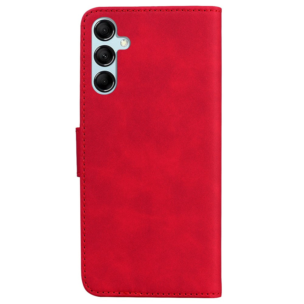 Solid Color Phone Case for Samsung Galaxy M14 5G Scratch Resistant PU Leather Wallet Stand Cover - Red