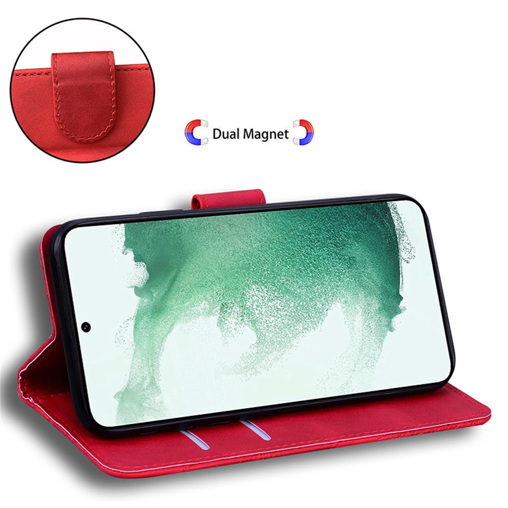 Tiger Imprinted Shell for Samsung Galaxy M14 5G Shockproof PU Leather Wallet Stand Case Phone Cover - Red