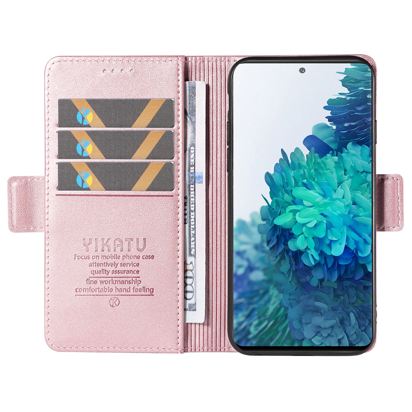 YIKATU YK-003 Wallet Case for Samsung Galaxy S20 FE / S20 FE 5G / S20 FE 2022 / S20 Lite , PU Leather Stand Magnetic Phone Cover - Rose Gold