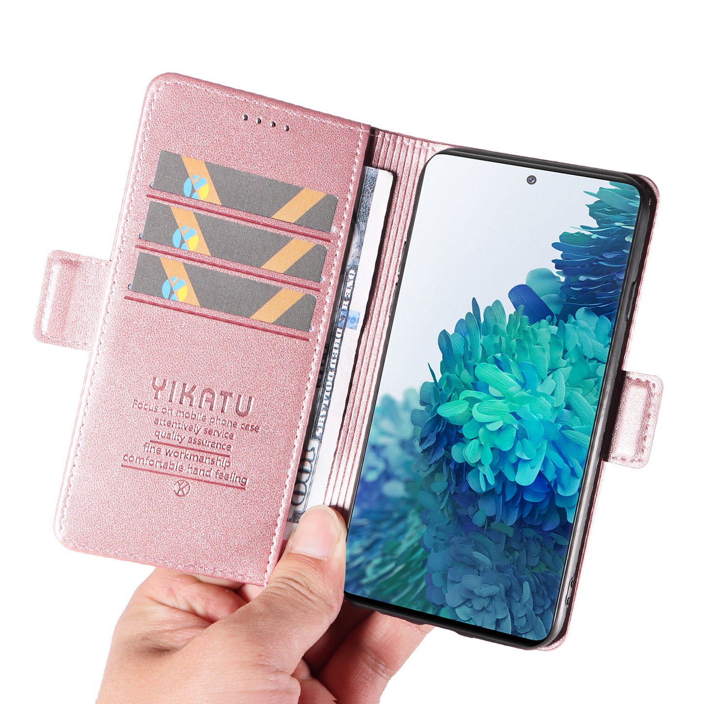 YIKATU YK-003 Wallet Case for Samsung Galaxy S20 FE / S20 FE 5G / S20 FE 2022 / S20 Lite , PU Leather Stand Magnetic Phone Cover - Rose Gold