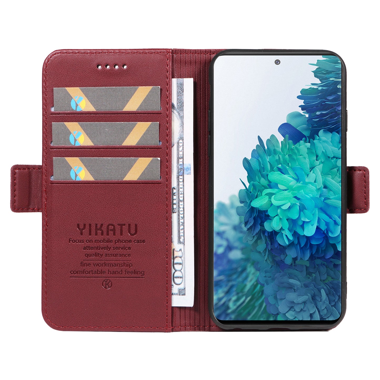 YIKATU YK-003 Wallet Case for Samsung Galaxy S20 FE / S20 FE 5G / S20 FE 2022 / S20 Lite , PU Leather Stand Magnetic Phone Cover - Wine Red