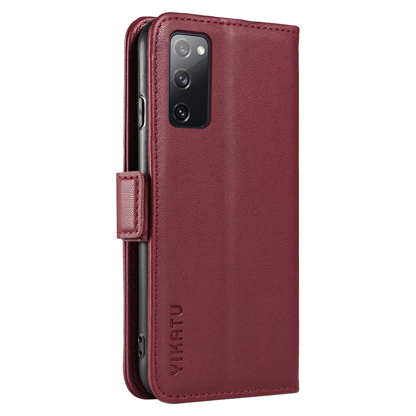 YIKATU YK-003 Wallet Case for Samsung Galaxy S20 FE / S20 FE 5G / S20 FE 2022 / S20 Lite , PU Leather Stand Magnetic Phone Cover - Wine Red