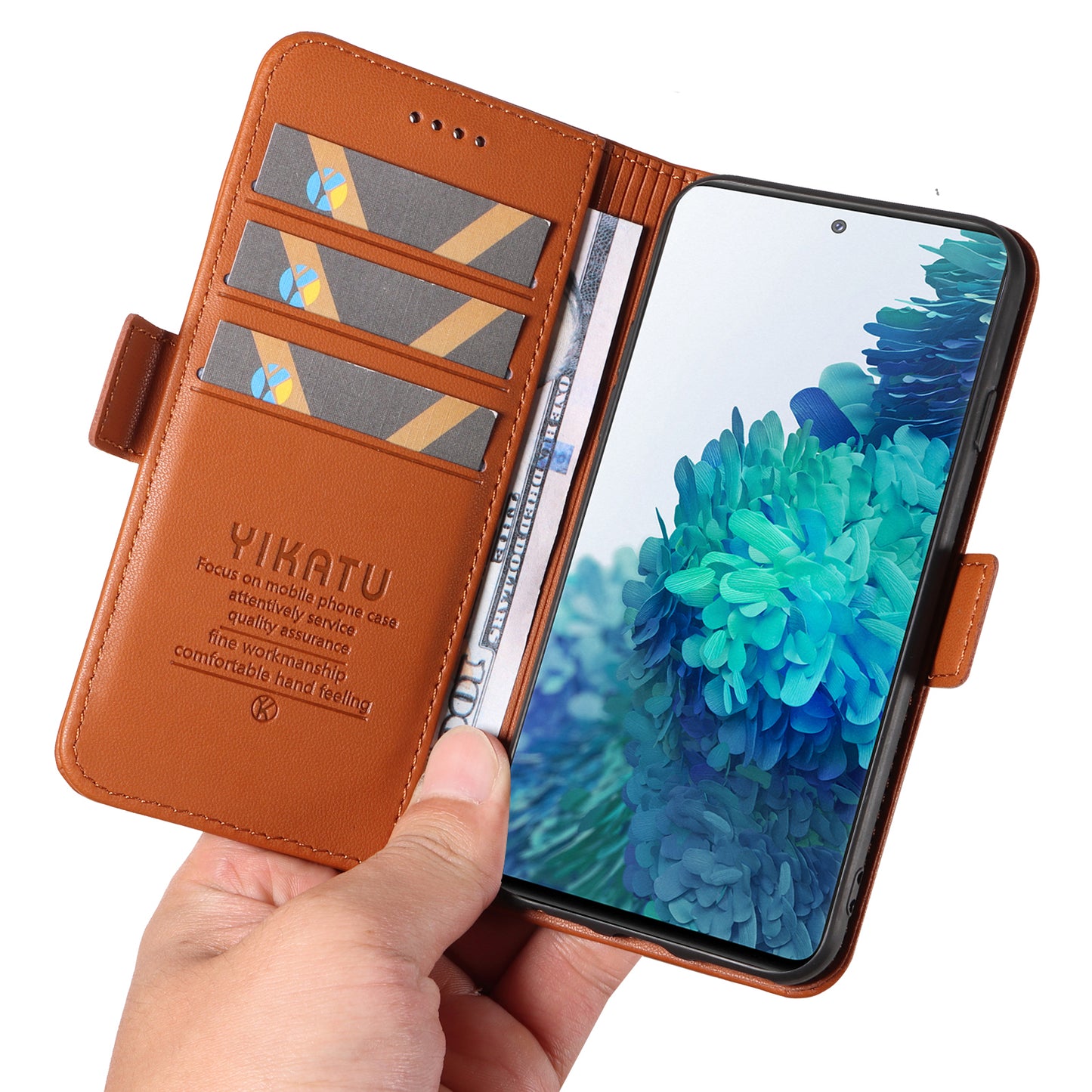 YIKATU YK-003 Wallet Case for Samsung Galaxy S20 FE / S20 FE 5G / S20 FE 2022 / S20 Lite , PU Leather Stand Magnetic Phone Cover - Brown