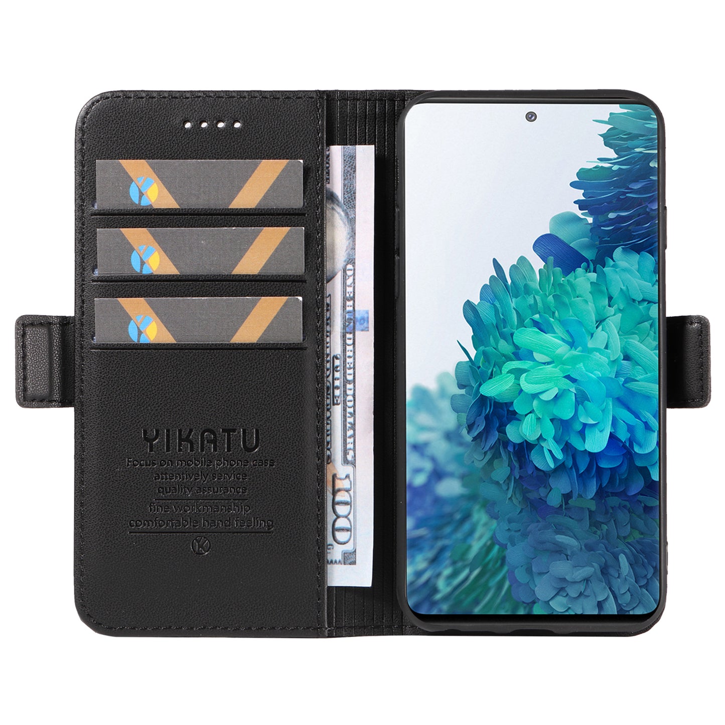 YIKATU YK-003 Wallet Case for Samsung Galaxy S20 FE / S20 FE 5G / S20 FE 2022 / S20 Lite , PU Leather Stand Magnetic Phone Cover - Black