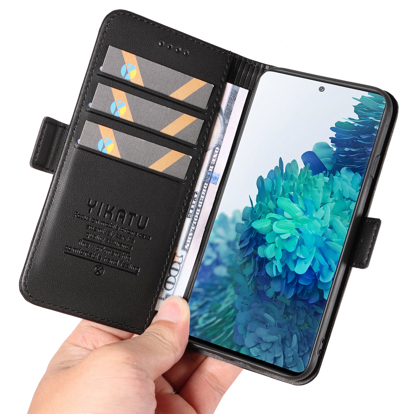 YIKATU YK-003 Wallet Case for Samsung Galaxy S20 FE / S20 FE 5G / S20 FE 2022 / S20 Lite , PU Leather Stand Magnetic Phone Cover - Black