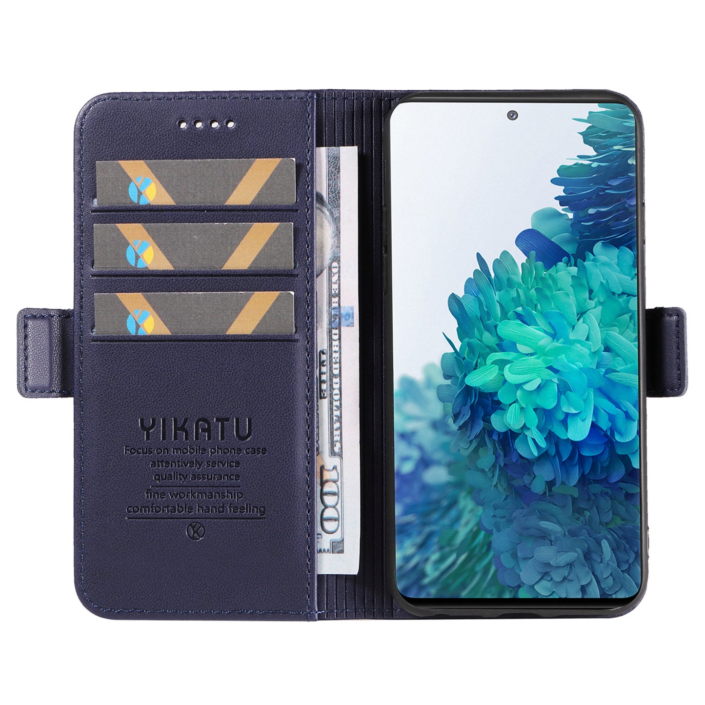 YIKATU YK-003 Wallet Case for Samsung Galaxy S20 FE / S20 FE 5G / S20 FE 2022 / S20 Lite , PU Leather Stand Magnetic Phone Cover - Sapphire