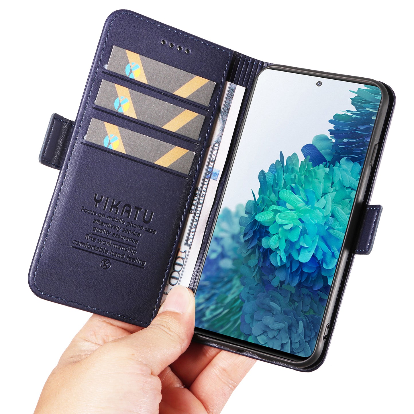 YIKATU YK-003 Wallet Case for Samsung Galaxy S20 FE / S20 FE 5G / S20 FE 2022 / S20 Lite , PU Leather Stand Magnetic Phone Cover - Sapphire