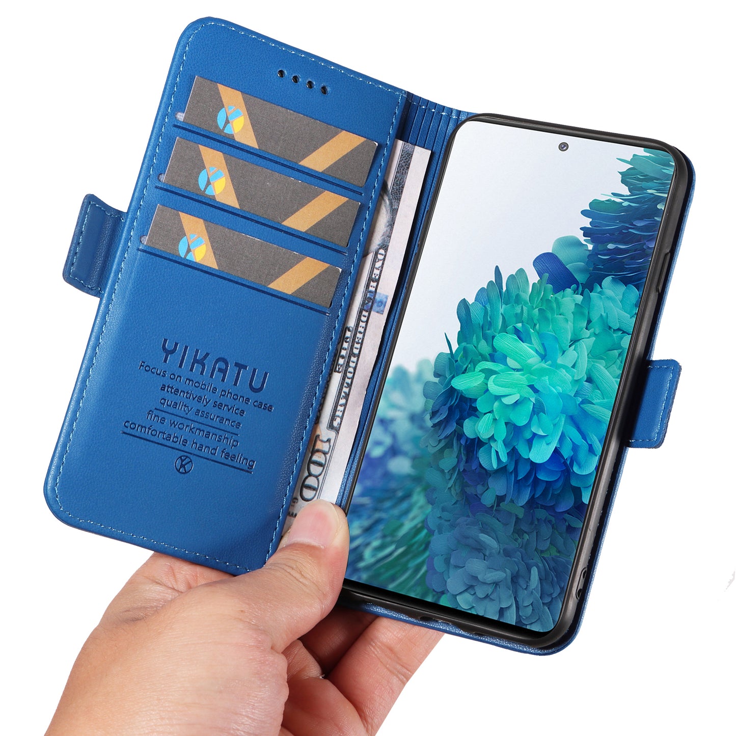 YIKATU YK-003 Wallet Case for Samsung Galaxy S20 FE / S20 FE 5G / S20 FE 2022 / S20 Lite , PU Leather Stand Magnetic Phone Cover - Sky Blue