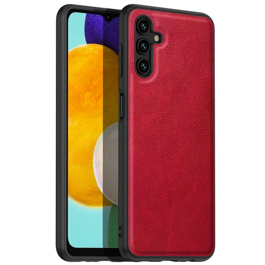 For Samsung Galaxy A14 4G / 5G Slim Phone Case Retro Texture PU Leather Coated TPU Protective Cover - Red