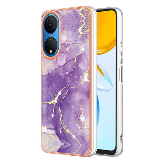 YB IMD Series-2 Electroplating Phone Cover for Honor X7 IMD Marble Pattern Phone Case Soft TPU Shell - Purple 002