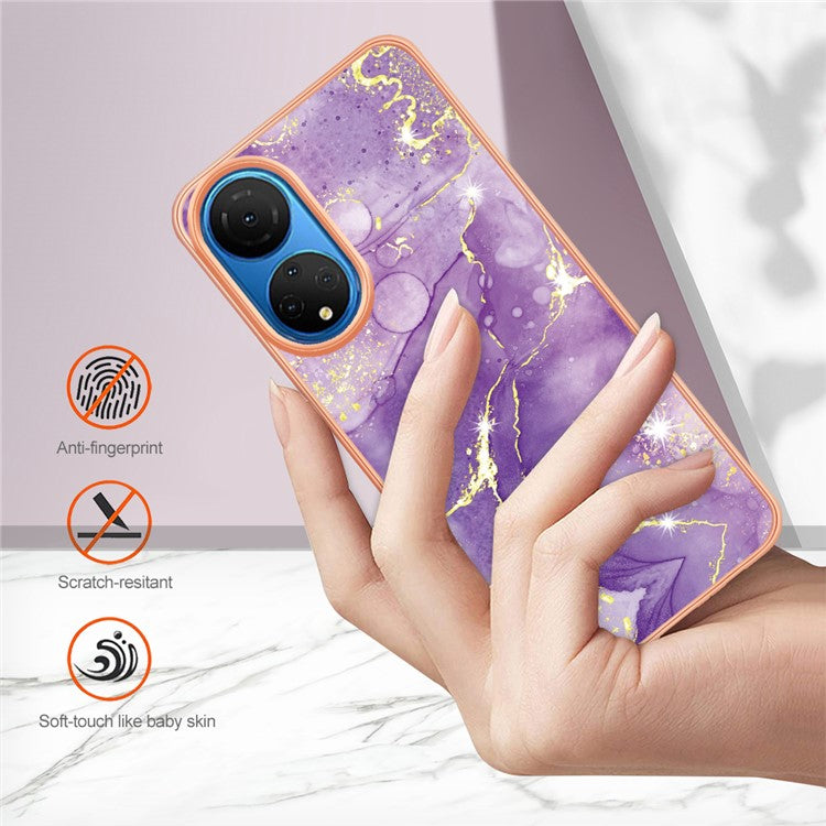 YB IMD Series-2 Electroplating Phone Cover for Honor X7 IMD Marble Pattern Phone Case Soft TPU Shell - Purple 002