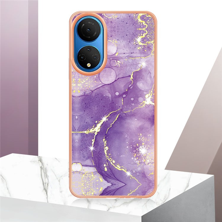 YB IMD Series-2 Electroplating Phone Cover for Honor X7 IMD Marble Pattern Phone Case Soft TPU Shell - Purple 002