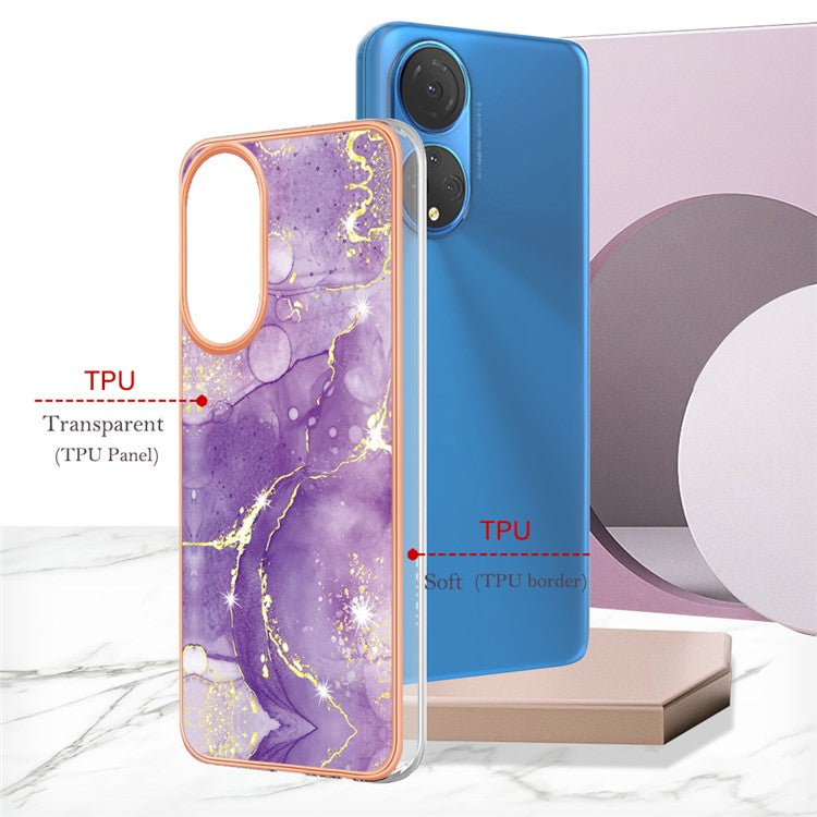 YB IMD Series-2 Electroplating Phone Cover for Honor X7 IMD Marble Pattern Phone Case Soft TPU Shell - Purple 002