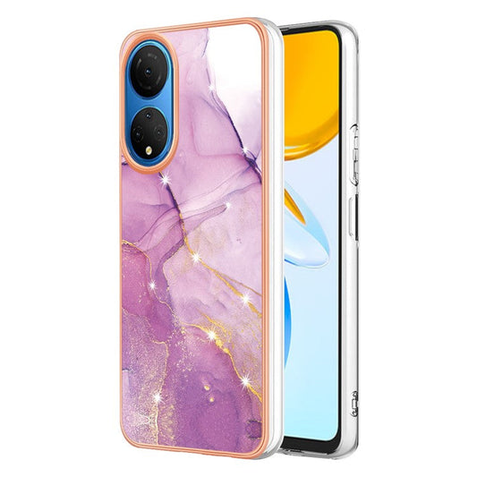 YB IMD Series-2 Electroplating Phone Cover for Honor X7 IMD Marble Pattern Phone Case Soft TPU Shell - Purple 001