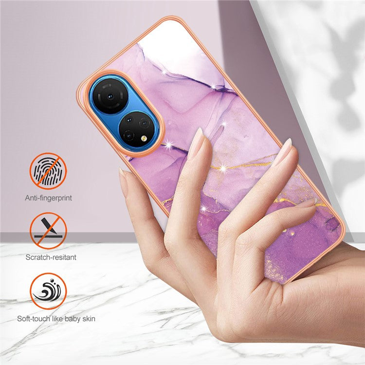 YB IMD Series-2 Electroplating Phone Cover for Honor X7 IMD Marble Pattern Phone Case Soft TPU Shell - Purple 001