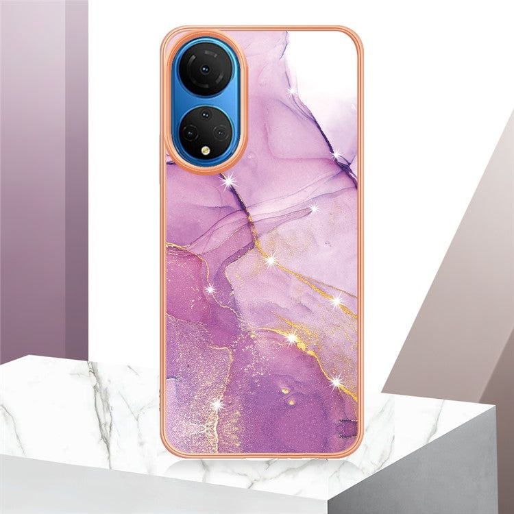 YB IMD Series-2 Electroplating Phone Cover for Honor X7 IMD Marble Pattern Phone Case Soft TPU Shell - Purple 001