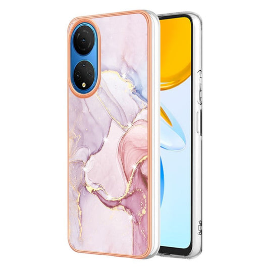 YB IMD Series-2 Electroplating Phone Cover for Honor X7 IMD Marble Pattern Phone Case Soft TPU Shell - Rose Gold 005