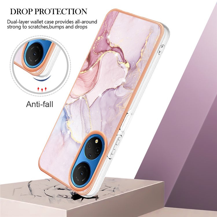 YB IMD Series-2 Electroplating Phone Cover for Honor X7 IMD Marble Pattern Phone Case Soft TPU Shell - Rose Gold 005