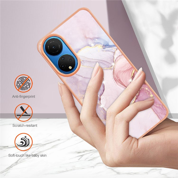 YB IMD Series-2 Electroplating Phone Cover for Honor X7 IMD Marble Pattern Phone Case Soft TPU Shell - Rose Gold 005