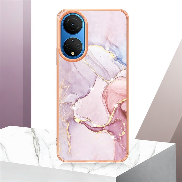 YB IMD Series-2 Electroplating Phone Cover for Honor X7 IMD Marble Pattern Phone Case Soft TPU Shell - Rose Gold 005