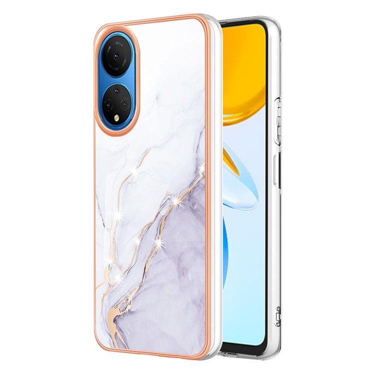 YB IMD Series-2 Electroplating Phone Cover for Honor X7 IMD Marble Pattern Phone Case Soft TPU Shell - White 006