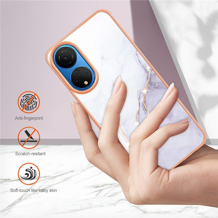 YB IMD Series-2 Electroplating Phone Cover for Honor X7 IMD Marble Pattern Phone Case Soft TPU Shell - White 006