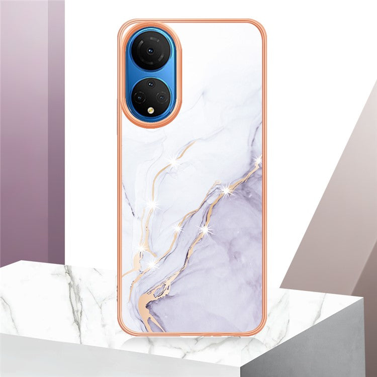 YB IMD Series-2 Electroplating Phone Cover for Honor X7 IMD Marble Pattern Phone Case Soft TPU Shell - White 006