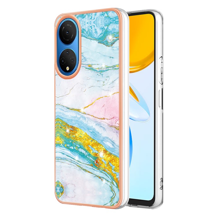YB IMD Series-2 Electroplating Phone Cover for Honor X7 IMD Marble Pattern Phone Case Soft TPU Shell - Green 004