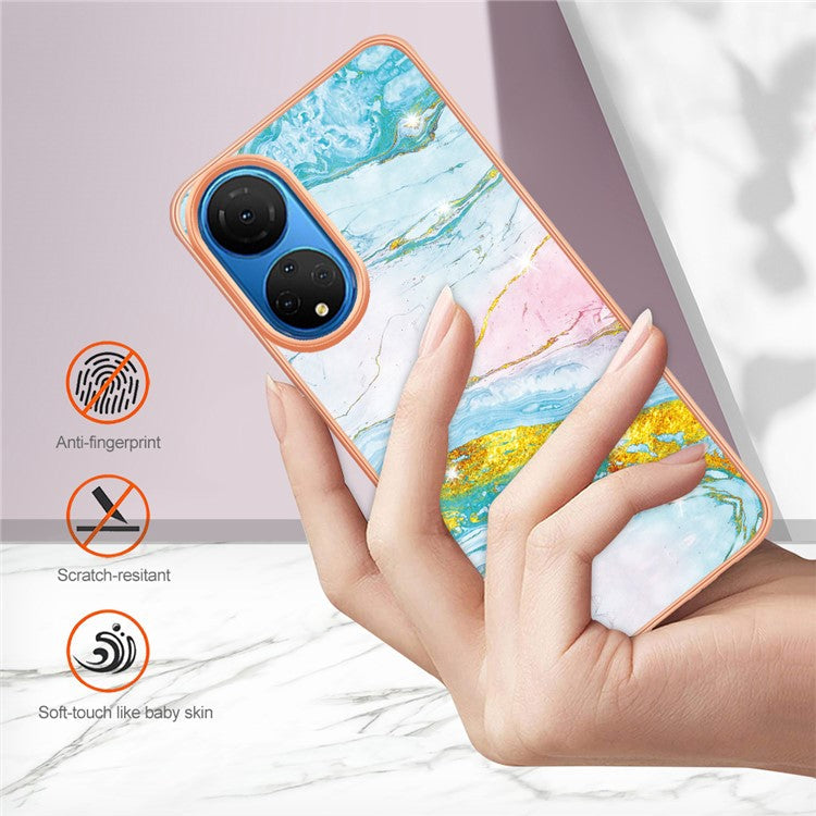 YB IMD Series-2 Electroplating Phone Cover for Honor X7 IMD Marble Pattern Phone Case Soft TPU Shell - Green 004