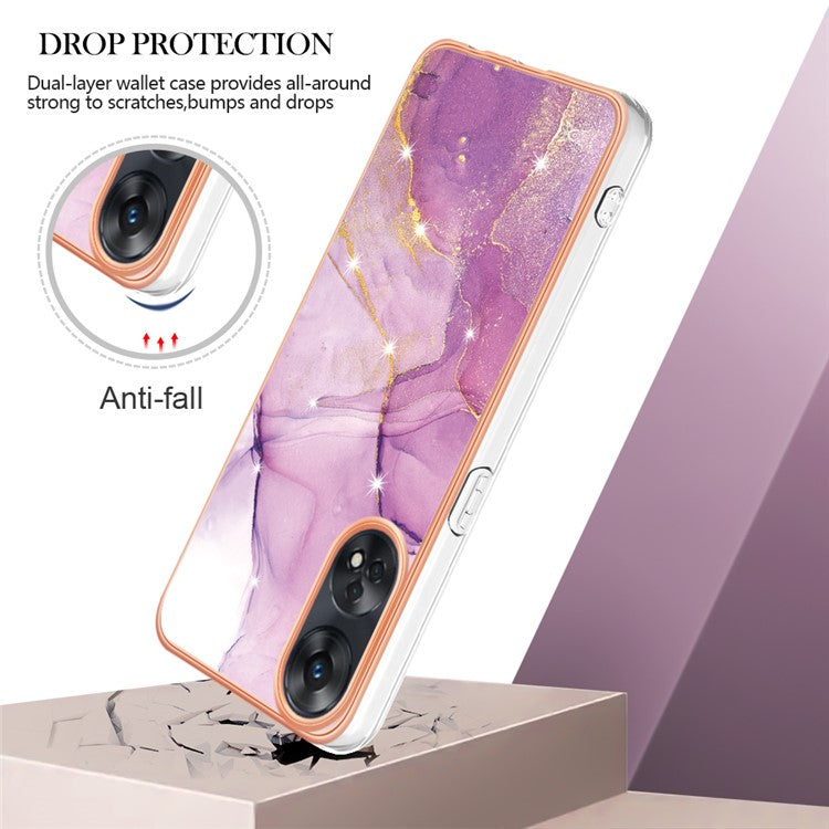 YB IMD Series-2 For Oppo Reno8 T 4G Soft TPU Anti-scratch Phone Case Electroplating IMD Marble Pattern Cover - Purple 001