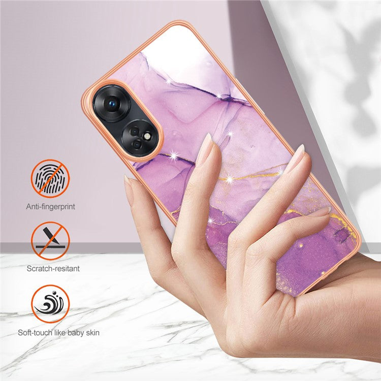 YB IMD Series-2 For Oppo Reno8 T 4G Soft TPU Anti-scratch Phone Case Electroplating IMD Marble Pattern Cover - Purple 001